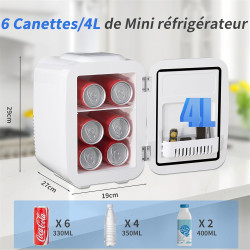 YASHE Mini Frigo de Chambre 4L/6 Canettes, Mini Réfrigérateur Voiture 220V CA/12V CC, Petit Frigo Thermoélectrique Chaud/Froid p