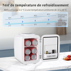 YASHE Mini Frigo de Chambre 4L/6 Canettes, Mini Réfrigérateur Voiture 220V CA/12V CC, Petit Frigo Thermoélectrique Chaud/Froid p