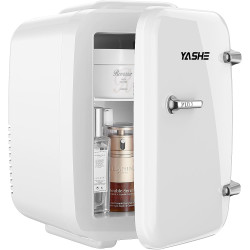 YASHE Mini Frigo de Chambre 4L/6 Canettes, Mini Réfrigérateur Voiture 220V CA/12V CC, Petit Frigo Thermoélectrique Chaud/Froid p
