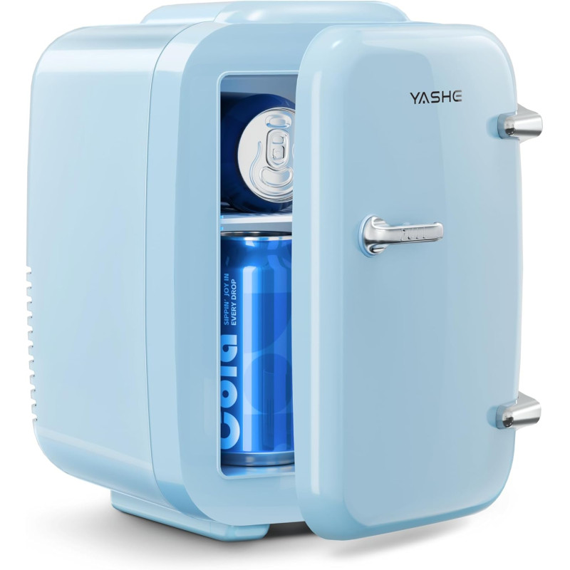 YASHE Mini Frigo de Chambre 4L/6 Canettes, Mini Réfrigérateur Voiture 220V CA/12V CC, Petit Frigo Thermoélectrique Chaud/Froid p