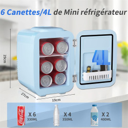 YASHE Mini Frigo de Chambre 4L/6 Canettes, Mini Réfrigérateur Voiture 220V CA/12V CC, Petit Frigo Thermoélectrique Chaud/Froid p