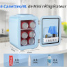 YASHE Mini Frigo de Chambre 4L/6 Canettes, Mini Réfrigérateur Voiture 220V CA/12V CC, Petit Frigo Thermoélectrique Chaud/Froid p
