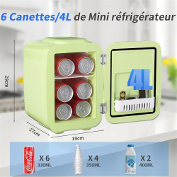 YASHE Mini Frigo de Chambre 4L/6 Canettes, Mini Réfrigérateur Voiture 220V CA/12V CC, Petit Frigo Thermoélectrique Chaud/Froid p
