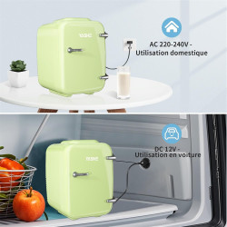 YASHE Mini Frigo de Chambre 4L/6 Canettes, Mini Réfrigérateur Voiture 220V CA/12V CC, Petit Frigo Thermoélectrique Chaud/Froid p
