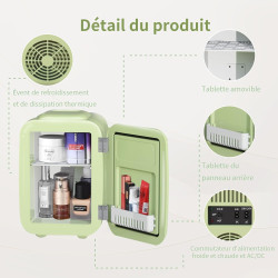 YASHE Mini Frigo de Chambre 4L/6 Canettes, Mini Réfrigérateur Voiture 220V CA/12V CC, Petit Frigo Thermoélectrique Chaud/Froid p