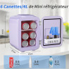 YASHE Mini Frigo de Chambre 4L/6 Canettes, Mini Réfrigérateur Voiture 220V CA/12V CC, Petit Frigo Thermoélectrique Chaud/Froid p