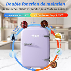 YASHE Mini Frigo de Chambre 4L/6 Canettes, Mini Réfrigérateur Voiture 220V CA/12V CC, Petit Frigo Thermoélectrique Chaud/Froid p