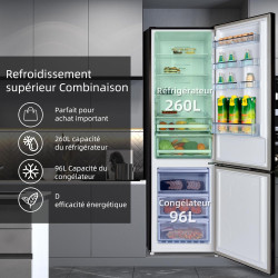 CHiQ 356L Réfrigérateur Combiné NoFrost Contrôle Intelligent Noir | FBM351NEI42, Silencieux 35dB, Mode Éco, Congélation 4 Étoile