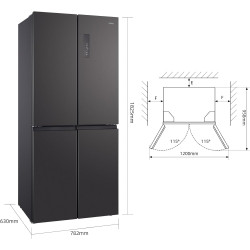 CHIQ Réfrigérateur américain multiportes, Hauteur 182cm, Profondeur 63cm, capacité totale 415L, Température Care+, Contrôle de l