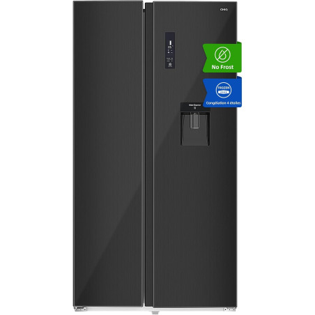 CHiQ 559L Réfrigérateur Américain Inverter Distributeur Eau Noir | FSS559NEI42D, Inverter, No Frost, Écran LED Numérique, Garant