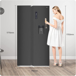 CHiQ 559L Réfrigérateur Américain Inverter Distributeur Eau Noir | FSS559NEI42D, Inverter, No Frost, Écran LED Numérique, Garant