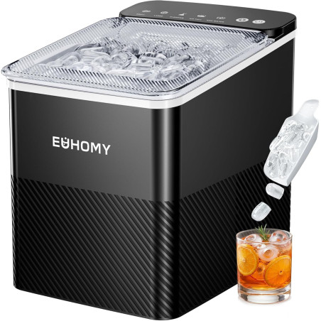 EUHOMY Machine à Glaçons Conception Compacte Réglage à Un Bouton 9 Glaçons en 2 Tailles Nettoyage Automatique Alertes Intelligen