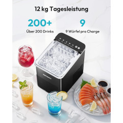 EUHOMY Machine à Glaçons Conception Compacte Réglage à Un Bouton 9 Glaçons en 2 Tailles Nettoyage Automatique Alertes Intelligen
