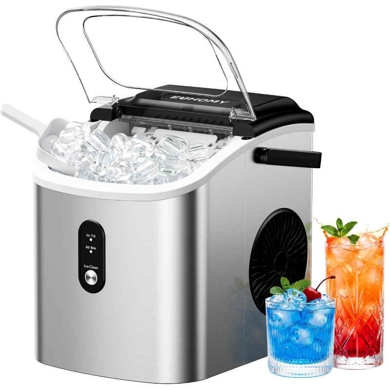 EUHOMY Ice Maker Countertop Machine à glace portable avec poignée, 26,5 lbs par jour, 9 cubes en 6 minutes, nettoyage de voiture