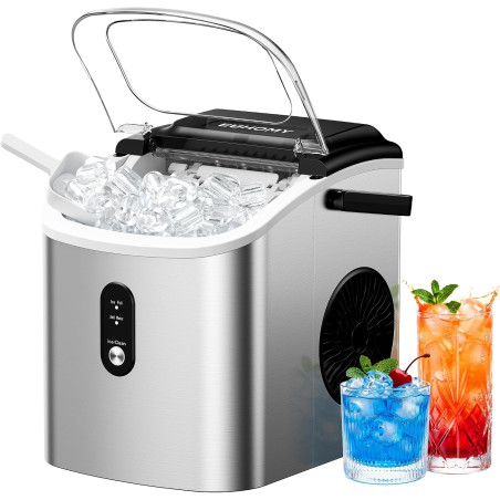 EUHOMY Ice Maker Countertop Machine à glace portable avec poignée, 26,5 lbs par jour, 9 cubes en 6 minutes, nettoyage de voiture