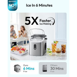 EUHOMY Ice Maker Countertop Machine à glace portable avec poignée, 26,5 lbs par jour, 9 cubes en 6 minutes, nettoyage de voiture