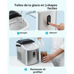 EUHOMY Ice Maker Countertop Machine à glace portable avec poignée, 26,5 lbs par jour, 9 cubes en 6 minutes, nettoyage de voiture