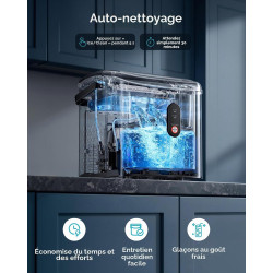 EUHOMY Ice Maker Countertop Machine à glace portable avec poignée, 26,5 lbs par jour, 9 cubes en 6 minutes, nettoyage de voiture