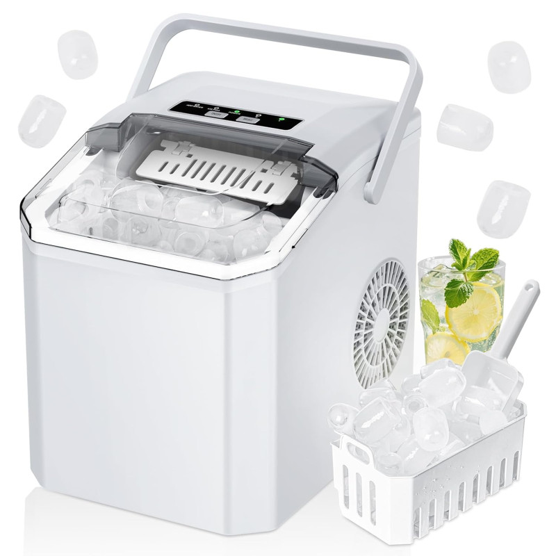Machine à Glaçon, 9 Glaçons en 6-8 Minutes, 2 Tailles de Glaçons,14kg en 24h, Machine a Glace Autonettoyante avec Pelle à Glaçon