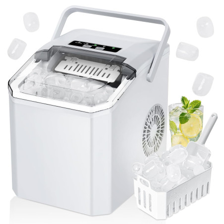 Machine à Glaçon, 9 Glaçons en 6-8 Minutes, 2 Tailles de Glaçons,14kg en 24h, Machine a Glace Autonettoyante avec Pelle à Glaçon