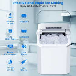 Machine à Glaçon, 9 Glaçons en 6-8 Minutes, 2 Tailles de Glaçons,14kg en 24h, Machine a Glace Autonettoyante avec Pelle à Glaçon