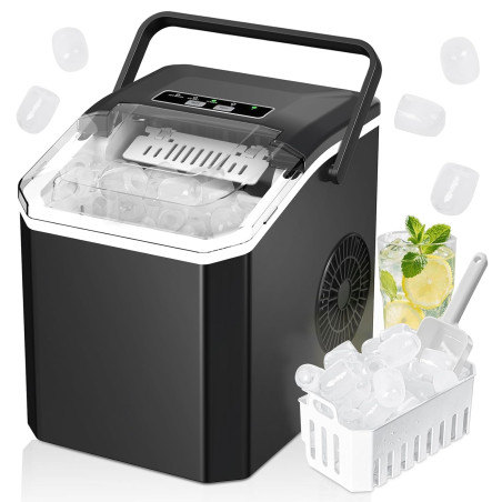 Machine à Glaçon, 9 Glaçons en 6-8 Minutes, 2 Tailles de Glaçons,14kg en 24h, Machine a Glace Autonettoyante avec Pelle à Glaçon