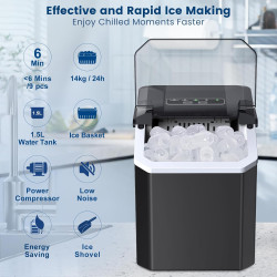 Machine à Glaçon, 9 Glaçons en 6-8 Minutes, 2 Tailles de Glaçons,14kg en 24h, Machine a Glace Autonettoyante avec Pelle à Glaçon