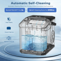 Machine à Glaçon, 9 Glaçons en 6-8 Minutes, 2 Tailles de Glaçons,14kg en 24h, Machine a Glace Autonettoyante avec Pelle à Glaçon