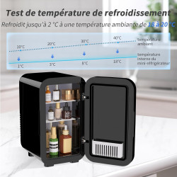 YASHE Mini réfrigérateur, 6 litres/8 canettes 220-240 V AC/DC Réfrigérateurs thermoélectriques portables pour chambre à coucher,