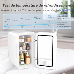 YASHE Mini réfrigérateur, 6 litres/8 canettes 220-240 V AC/DC Réfrigérateur thermoélectrique portable pour chambre à coucher, so