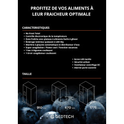 GEDTECH Réfrigérateur Américain GSBSA513DX Side by Side 513L - Distributeur d'eau et machine à glaçons automatique