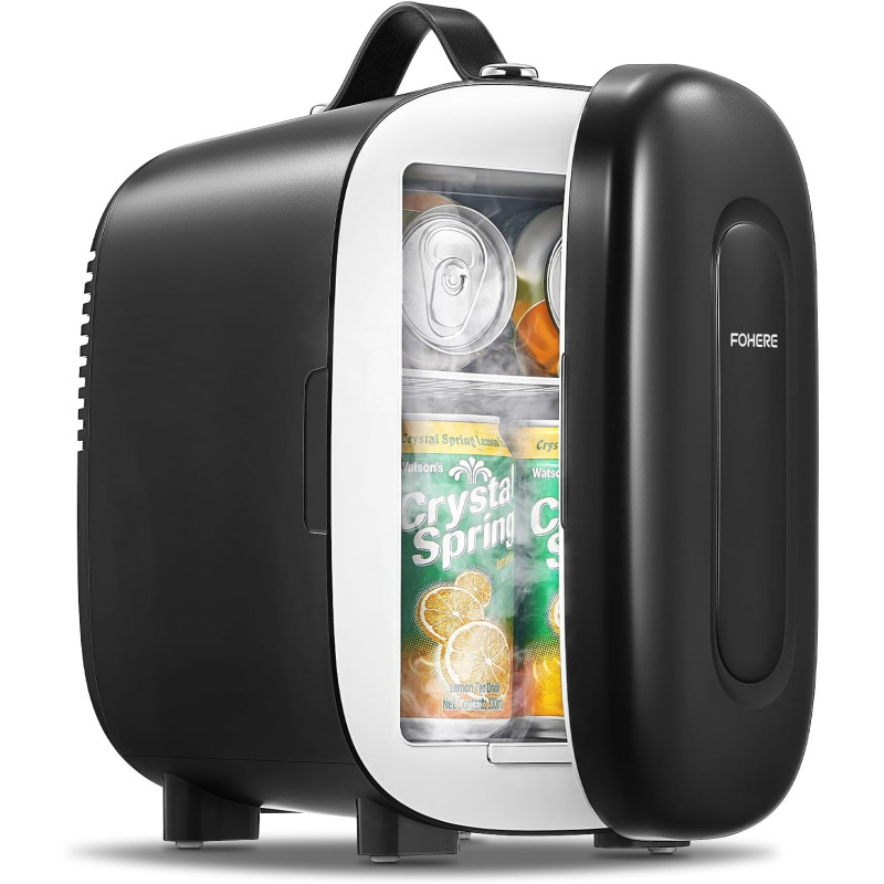 FOHERE Mini Frigo de Chambre 5 Litres/ 6 Canettes, Petit Frigo Thermoélectrique CA/CC, Cosmetique, Mini Réfrigérateurs pour Bois