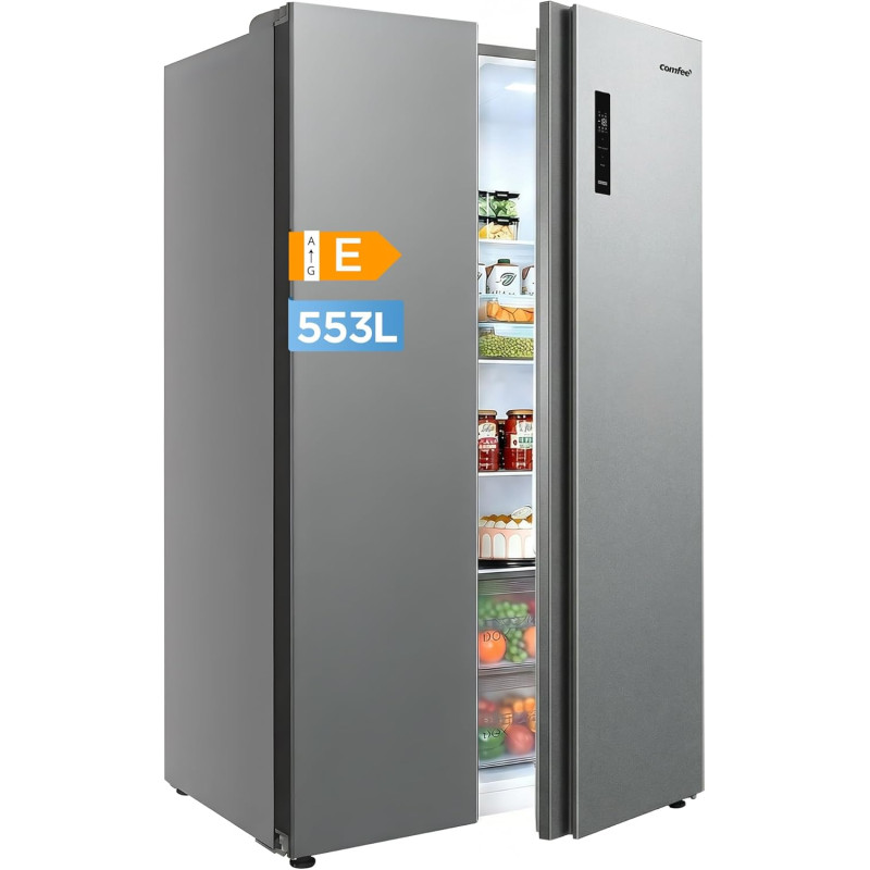 Comfee' RCS536LS01EU(E) Réfrigérateur Side by Side, No Frost, 553L, Blanc | 347 L Pour Le Réfrigérateur, 206 L Pour Le Congélate