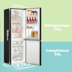 Comfee' RCB169DK2(E) Réfrigérateur avec Congélateur/Hauteur 150 cm/Low Frost/Température Réglable du Réfrigérateur/Lumière LED/1