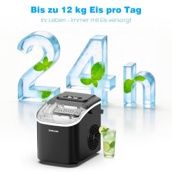 Machine à Glaçons – 8 glaçons en 6 minutes (12 kg/24 h), Auto-Nettoyante et Silencieuse, 2 Tailles de Glaçons, Machine à Glaçons
