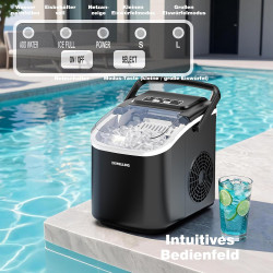 Machine à Glaçons – 8 glaçons en 6 minutes (12 kg/24 h), Auto-Nettoyante et Silencieuse, 2 Tailles de Glaçons, Machine à Glaçons