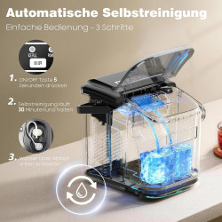 Machine à Glaçons – 8 glaçons en 6 minutes (12 kg/24 h), Auto-Nettoyante et Silencieuse, 2 Tailles de Glaçons, Machine à Glaçons