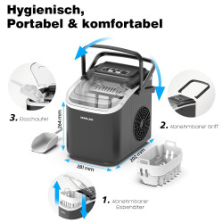 Machine à Glaçons – 8 glaçons en 6 minutes (12 kg/24 h), Auto-Nettoyante et Silencieuse, 2 Tailles de Glaçons, Machine à Glaçons