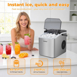 Machine à Glaçons 12 kg/24h – 9 Glaçons en 6 Min, 2 Tailles, Auto-Nettoyant, avec Poignée Portable, Pour Maison, Cuisine, Campin