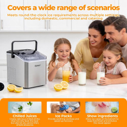 Machine à Glaçons 12 kg/24h – 9 Glaçons en 6 Min, 2 Tailles, Auto-Nettoyant, avec Poignée Portable, Pour Maison, Cuisine, Campin