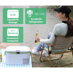 BINGI Glacière Electrique Voiture 12,8L à Compression avec Refroidissement Rapide - Réfrigérateur Portable Jusqu‘à -18°C, 12V/24