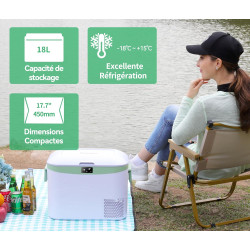 BINGI Glacière Electrique Voiture 18L à Compression avec Refroidissement Rapide - Réfrigérateur Portable Jusqu‘à -18°C, 12V/24V/