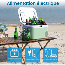 BINGI Compresseur glacière portable 12,8 litres 12/24 V CC et 230 V AC, mini réfrigérateur pour voiture, camion, camping, campin