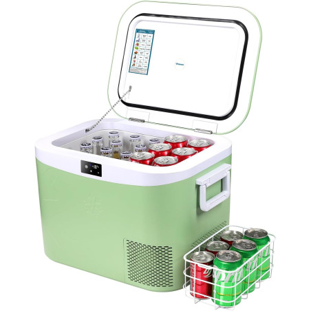 BINGI Glacière Electrique Voiture 18L à Compression avec Refroidissement Rapide - Réfrigérateur Portable Jusqu‘à -18°C, 12V/24V/