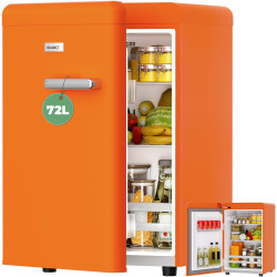 Mini réfrigérateur rétro 72l – silencieux 43 db, design vintage avec led, 7 niveaux de température, pour chambre, bureau, cuisin