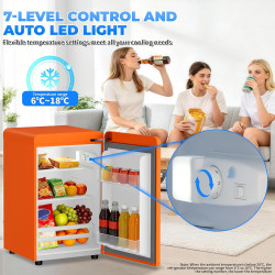 Mini réfrigérateur rétro 72l – silencieux 43 db, design vintage avec led, 7 niveaux de température, pour chambre, bureau, cuisin