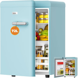 Mini Réfrigérateur Rétro 72L – Silencieux 43 dB, Design Vintage avec LED, 7 Niveaux de Température, pour Chambre, Bureau, Cuisin