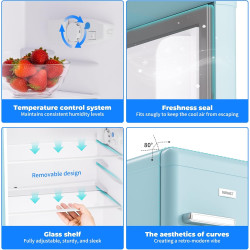 Mini Réfrigérateur Rétro 72L – Silencieux 43 dB, Design Vintage avec LED, 7 Niveaux de Température, pour Chambre, Bureau, Cuisin