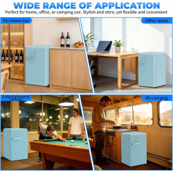Mini Réfrigérateur Rétro 72L – Silencieux 43 dB, Design Vintage avec LED, 7 Niveaux de Température, pour Chambre, Bureau, Cuisin