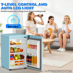 Mini Réfrigérateur Rétro 72L – Silencieux 43 dB, Design Vintage avec LED, 7 Niveaux de Température, pour Chambre, Bureau, Cuisin